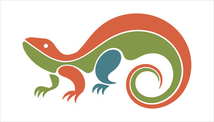 Abstract Lizard Icon, Colorful Geometric Design with Orange, Green, and Blue Elements