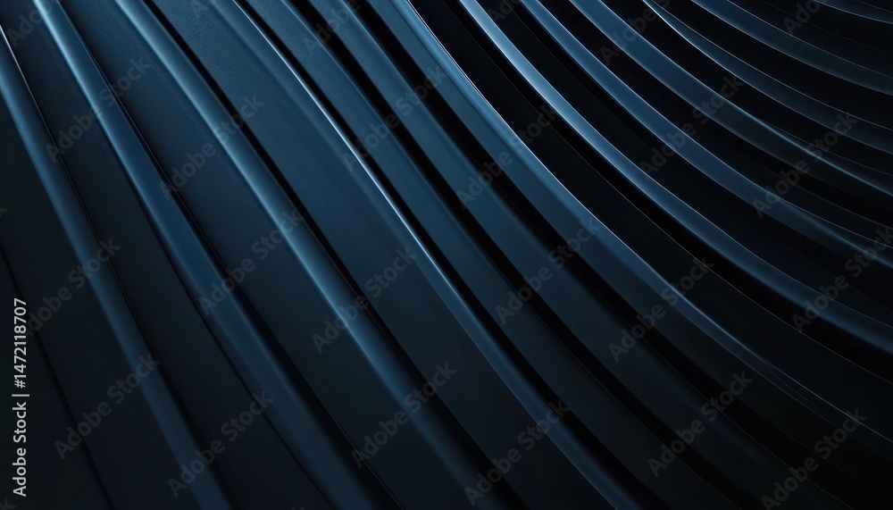 Poster Dark Blue Abstract Background with Smooth Wavy Lines and Shiny Texture
