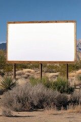 Fototapeta premium Empty billboard stands in a vast desert landscape under a clear blue sky