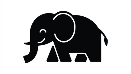 Minimalist Elephant Silhouette with Trunk, Simple Black Vector Design on White Background