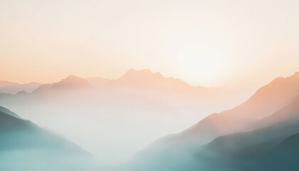 Obraz premium Pastel Sunset Over Misty Mountain Range