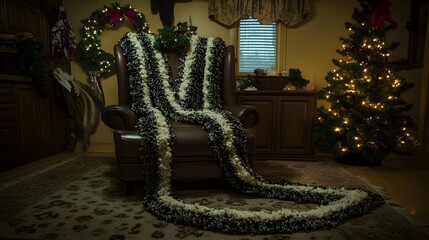 Cozy Christmas Room with Chair and Festive Blanket