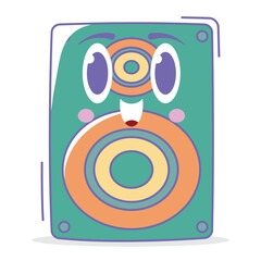 Cute Kawaii Speaker Vector, Pastel Colored Smiling Audio Device Character for Kids Music Education, Nursery Wall Art, Children’s Books, School Projects, and Fun Tech Illustrations