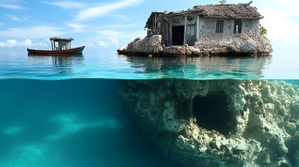 A small island disappearing under rising sea levels