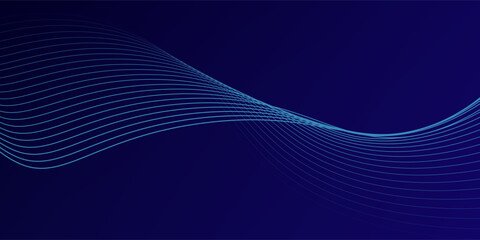 Abstract glowing wave lines on dark blue background. Dynamic wave pattern. Modern flowing wavy lines. Futuristic technology concept. Suit for banner, poster, cover, brochure, flyer, website