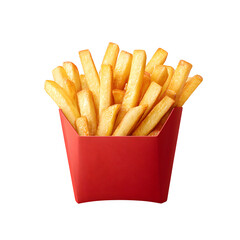 Delicious golden french fries in a red container against a white background perfect for food blogs menus and restaurant advertising showcasing crispy potato texture and appetizing fast food