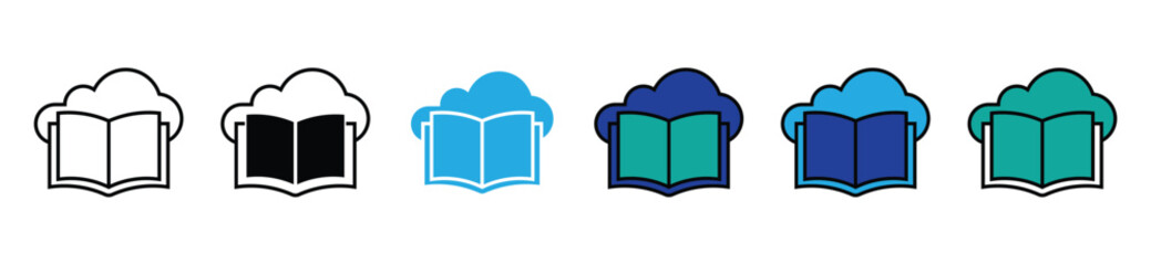 simple cloud open book icon set online digital library education vector study read literature book document download signs illustration for web and app