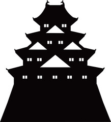 日本の城　四重四階の天守の白黒シルエットイラスト