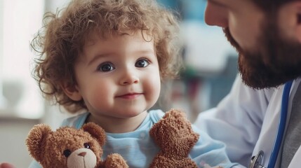 Pediatrician conducting developmental assessment on a toddler