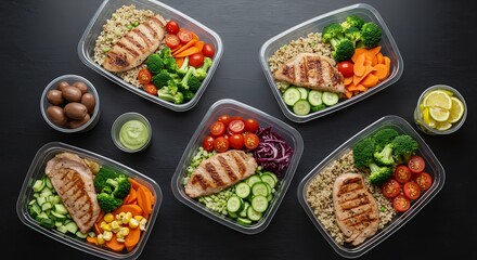 Balanced Meal Prep Containers for Fitness and Healthy Lifestyle with Fresh Ingredients