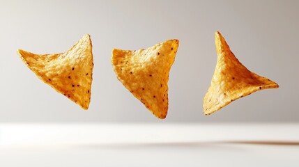 Triangular Temptations: Crispy Corn Chips Floating in a Culinary Dreamscape

