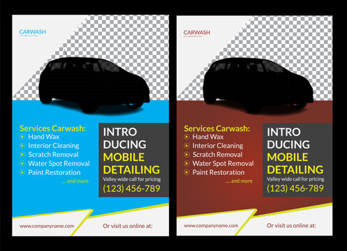 CAlr wash Flyer it color is blue and red  Creative car wash car detailing and rental flyer, car service, and price list flyer, automobile car service flyer modern car wash car detailing and rental fly