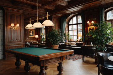 Luxurious wooden billiard room