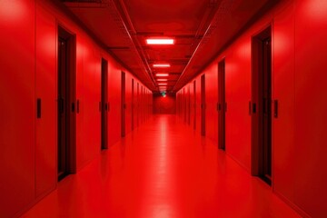Fototapeta premium Red corridor with doors