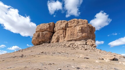 Fototapeta premium Majestic Rock Formation under Blue Sky, Desert Landscape