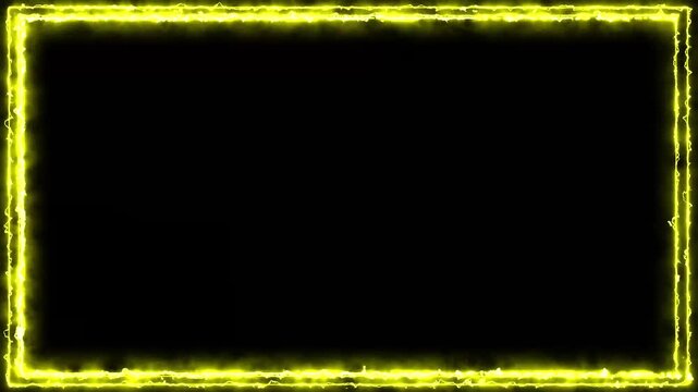 Double neon frame, electric abstract animated background. Yellow.