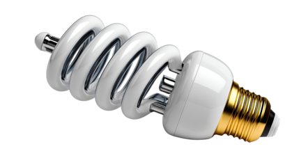 Compact Fluorescent Light Bulb: A close-up shot of a compact fluorescent light bulb, showcasing its energy-efficient design and spiral shape, against a clean, isolated background.