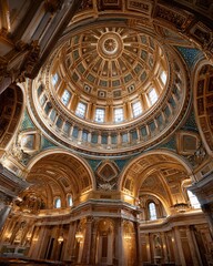 Obraz premium Ornate building's interior with a tall dome and architectural design in gold and teal
