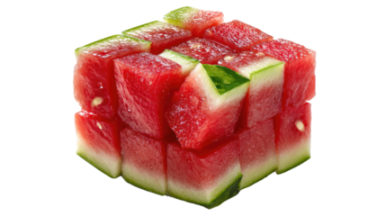 Watermelon Cubes: A visually stunning arrangement of vibrant red and green watermelon cubes, artfully composed to form a unique and refreshing edible art form.