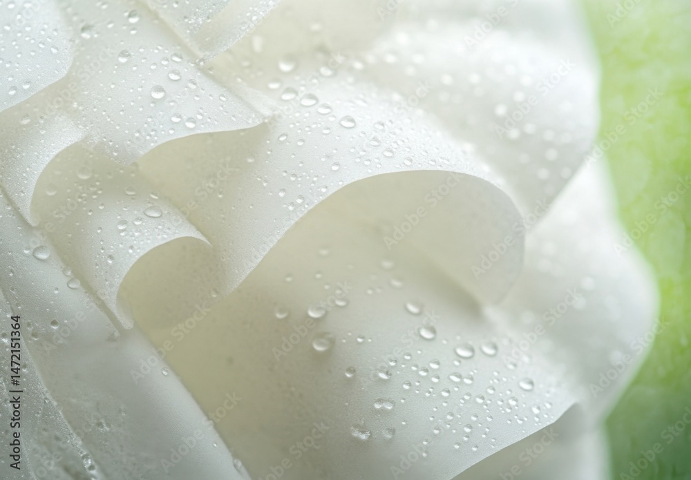 Poster close-up of delicate white petals with water droplets, showcasing soft texture and gentle curves. a 