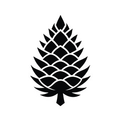 Simple black and white silhouette of a pine cone on a clean white background illustration