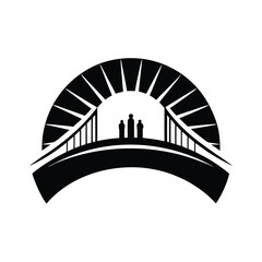 Abstract illustration of a bridge with three figures symbolizing community connection and unity concept