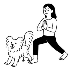 A dog and women doing yoga pose