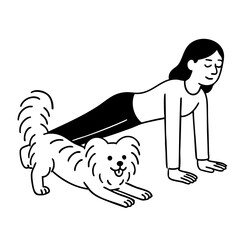 A dog and women doing yoga pose