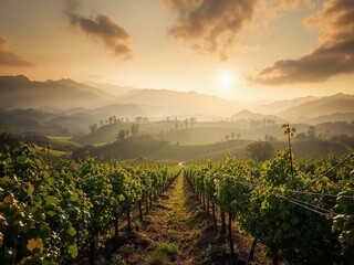 Naklejka premium Golden Hour Vineyard Sunrise