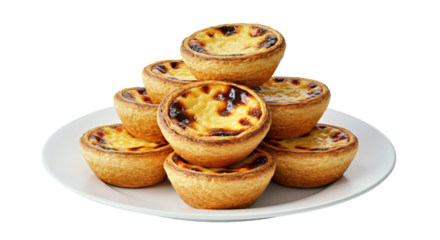 Stacked Pastel de Nata Tarts on White Plate - Toasted Tops