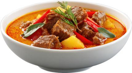Savory Curry Delight: A vibrant, close-up shot of a flavorful curry dish, a culinary masterpiece showcasing tender cuts of meat, fresh vegetables, and aromatic herbs, all simmered in a rich.