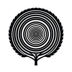 Fototapeta premium Abstract black and white tree design featuring concentric circles forming the artistic foliage on a white background.