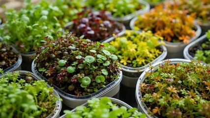 Fresh Microgreens in Colorful Containers - Healthy Growth