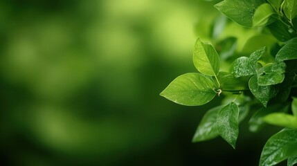 Vibrant green leaves with water droplets, showcasing lush foliage and natural beauty in a soft-focus background. : Generative AI