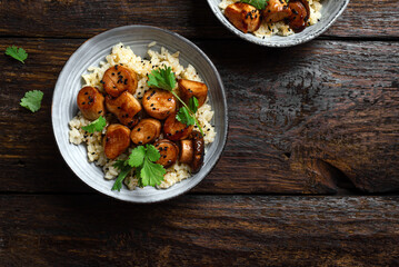 Spicy king oyster mushrooms with rice