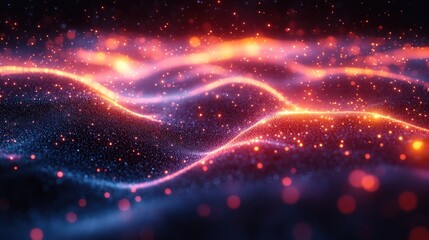 Abstract glowing particle waves in dark space