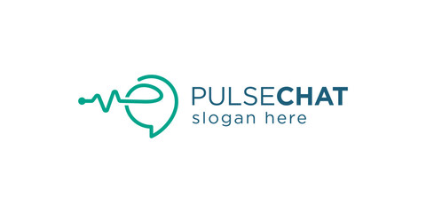 Creative simple pulse chat logo template. Pulse with bubble chat symbol for Health consultation logo design vector illustration.