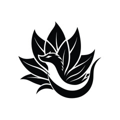 Fototapeta premium Elegant black and white illustration of a serpent and leaf motif for branding and design