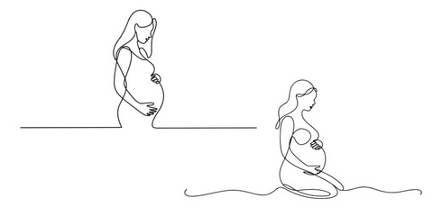 Pregnant Woman Silhouette Continuous One Line Drawing Minimalist Art, Pregnant Woman One Line Drawing Minimalist Art