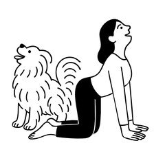 A dog and women doing yoga pose