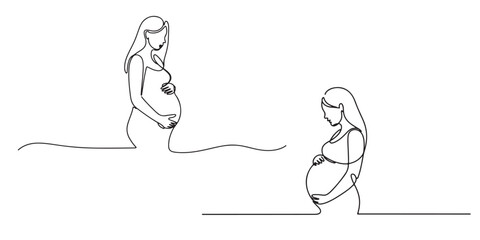 Obraz premium Pregnant Woman Silhouette Continuous One Line Drawing Minimalist Art, Pregnant Woman One Line Drawing Minimalist Art