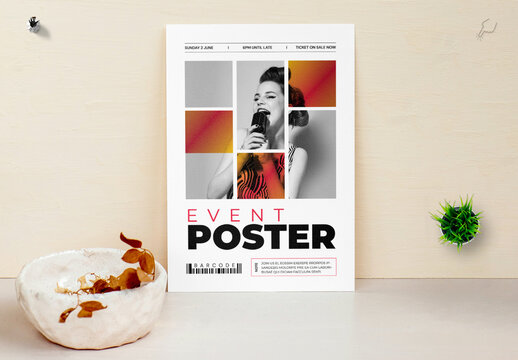 Stylish Layout with Abstract Shapes and Female Portraiton Black and White Variants