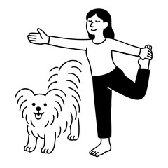 A dog and women doing yoga pose