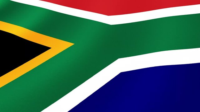 South Africa National Flag Waving in Wind, Close View, Isolated Background