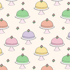 Seamless pattern illustration of the traditional Swedish Prinsesstårta (Princess Cake). Perfect for sweet food illustrations and cute confectionery visuals.