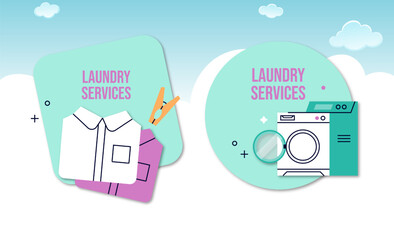Flat design laundry service labels template