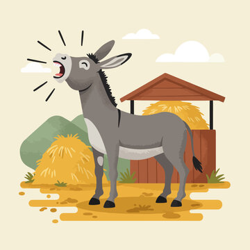 cartoon donkey braying near hay barn clip art preview