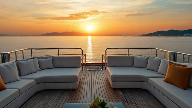 Sunset Luxury Yacht Deck: Tranquil Evening on the Sea