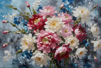 Floral-Bouquet-Painting-Impressionistic-Flowers-Pink-White-Art-Floral-Arrangement-Still-Life