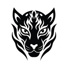 Fototapeta premium Black and white tiger head illustration featuring tribal tattoo inspired art design